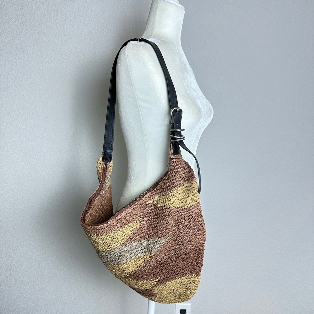 Free People Santorini Straw Tote Bag Neutral Mix Woven Raffia Hobo OB2221606 NEW - Picture 2 of 9